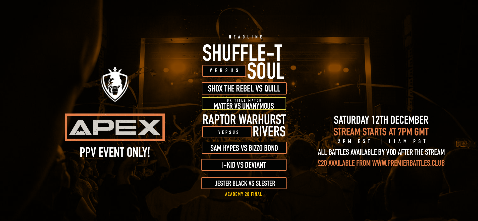 Premier Battles' Apex 2 event flyer.